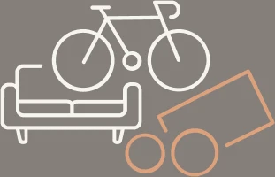 ikon sofa, sykkel og penger