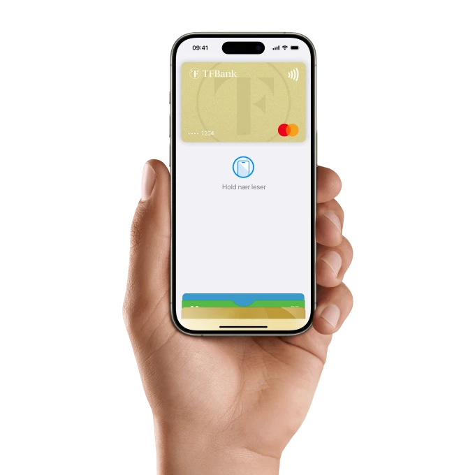iPhone med Apple pay åpen i hånden
